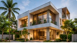 Modern villa surrounded by greenery